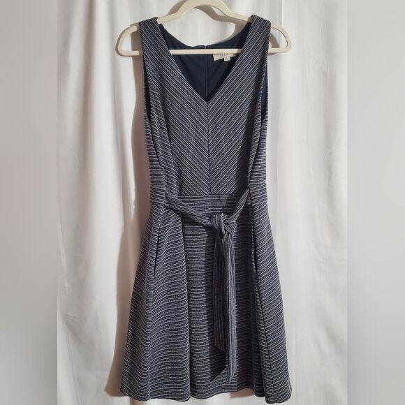 LOFT | Dark Blue Sleeveless Dress with Attached Belt and Pockets | Size 16 - Picture 1 of 7